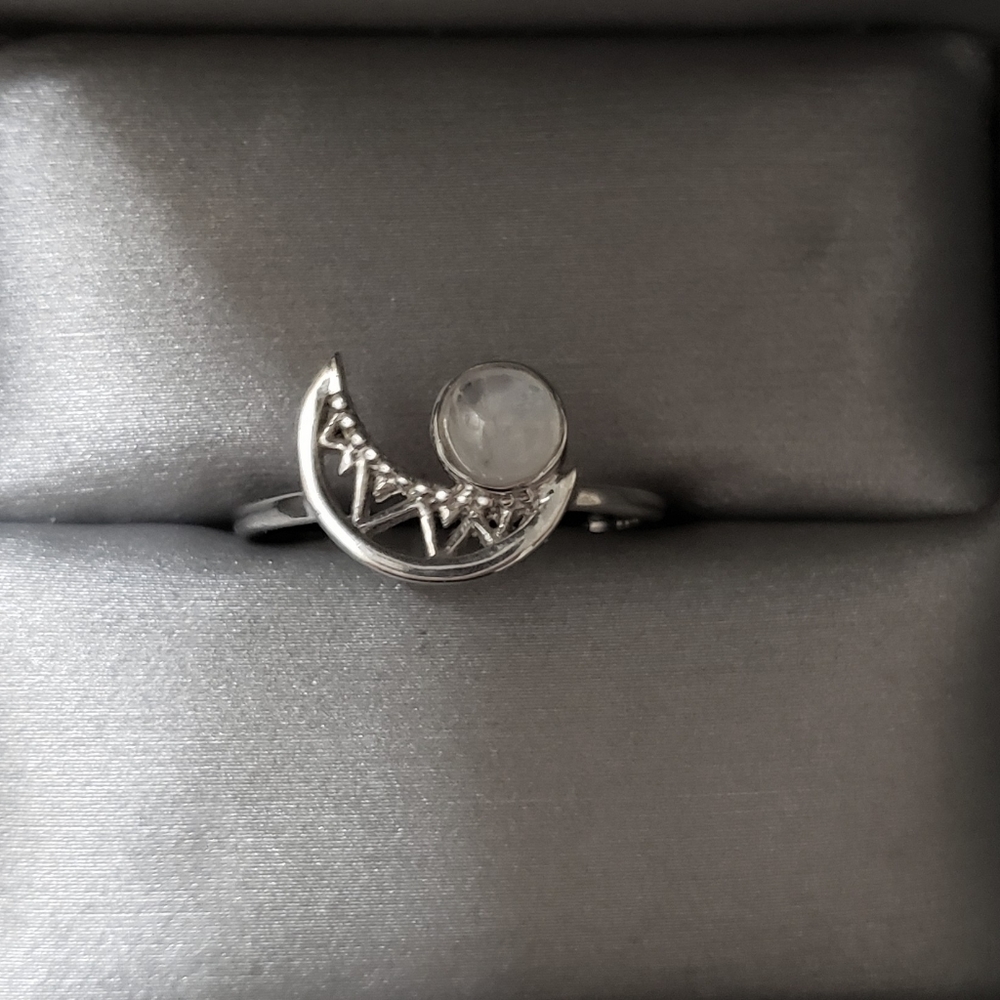 Rainbow Moonstone Crescent Moon Ring - image 1